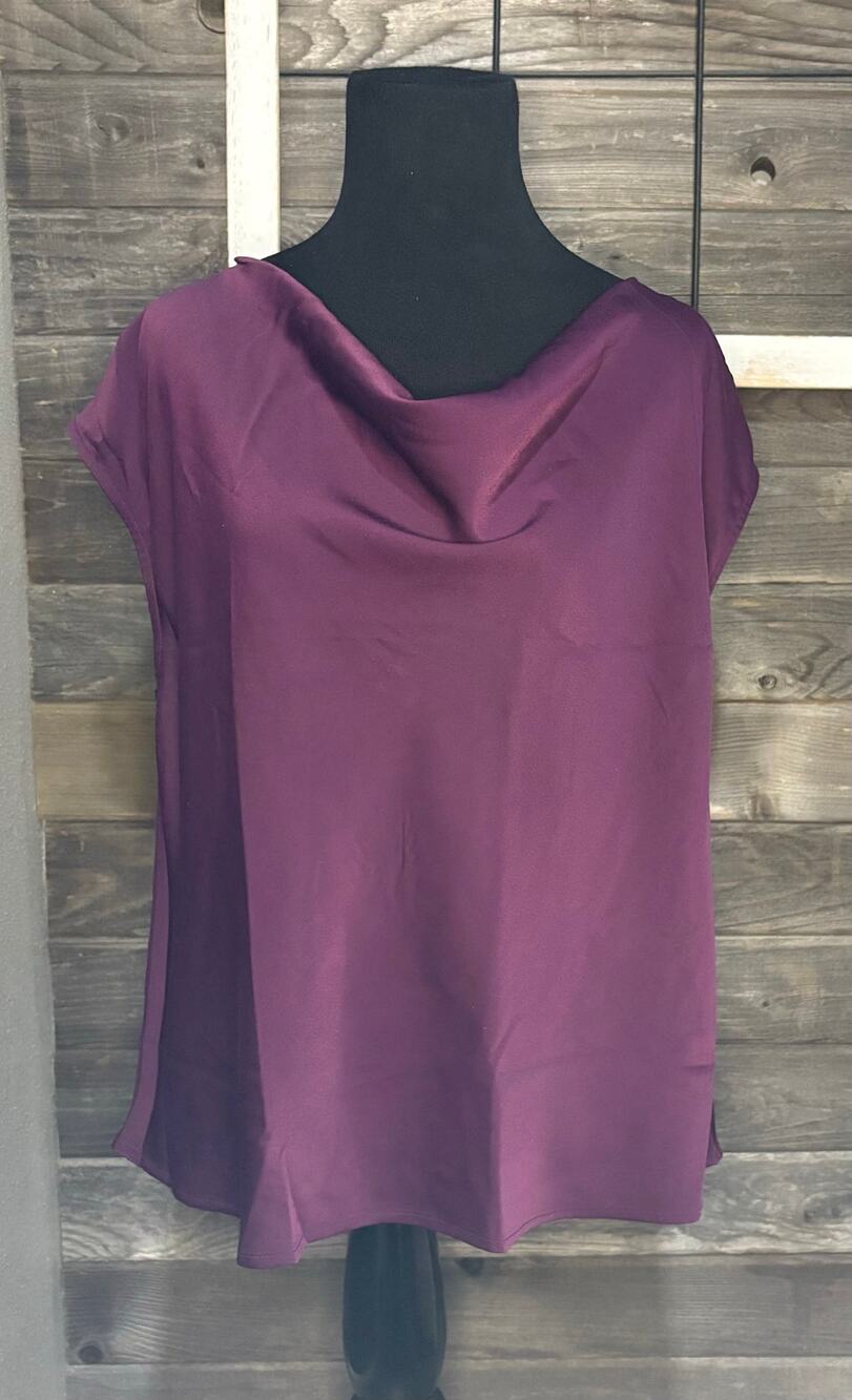 Banana Republic wine super short sleeve scoop neck blouse women's size petite L
